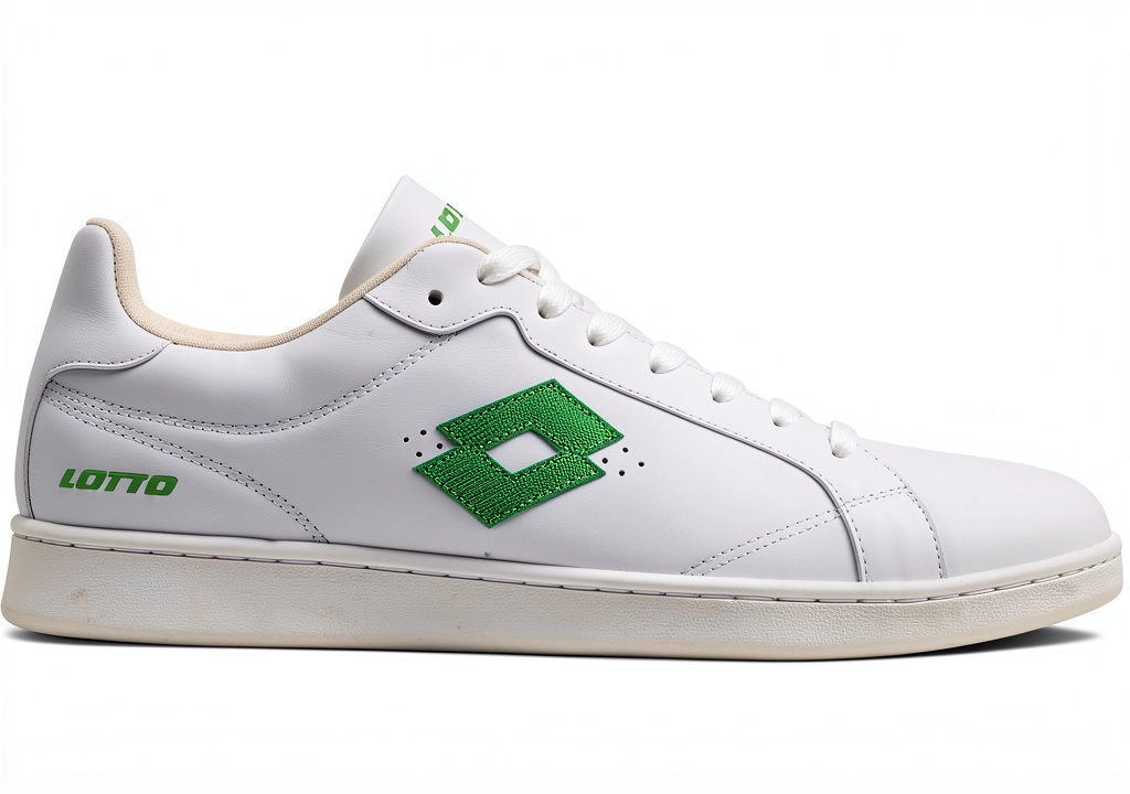 Lotto Unisex Sneaker Jambol White Green Sportlich Bequem von der Seite auf einem urbanen Hintergrund