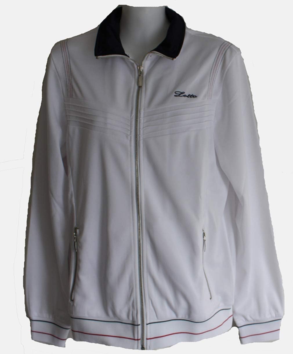 'Lotto Damen Sportshirt in Weiß/Dunkelblau getragen beim Joggen'